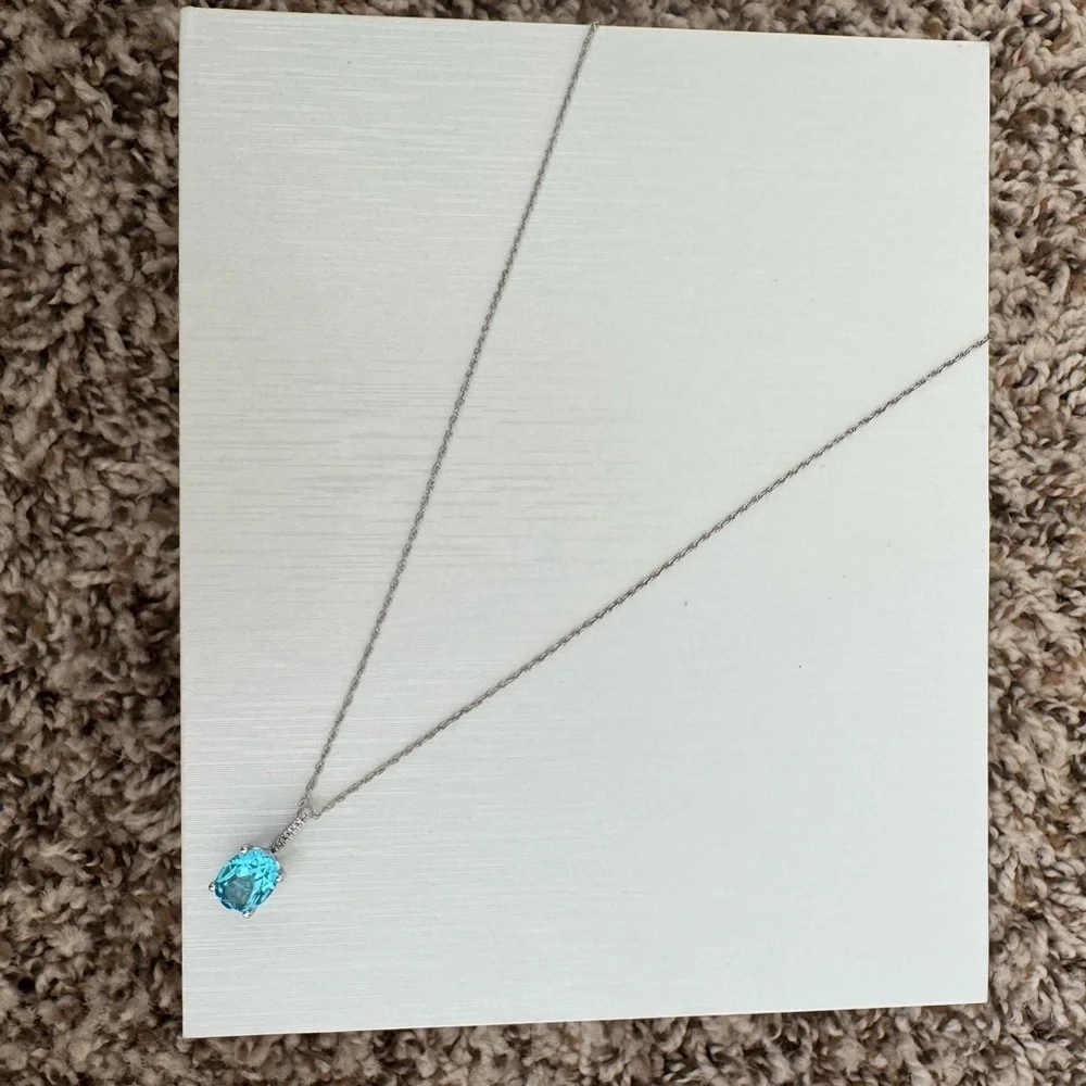 Gen Blue Topaz Gen Diamond Pendant Sterling Silver Necklace